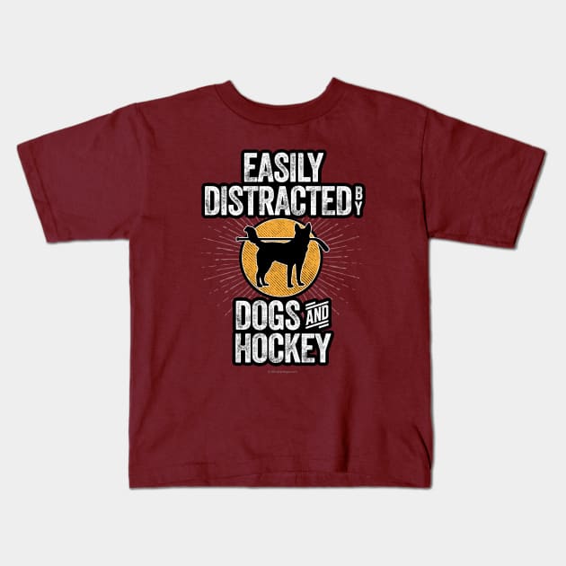 Easily Distracted by Dogs and Hockey Kids T-Shirt by eBrushDesign